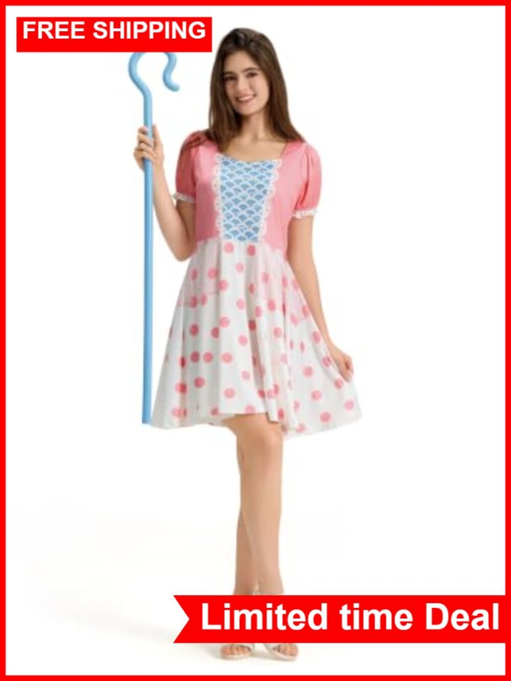 Shepherdess Costume Dress Puff Sleeves A-Line Cosplay Halloween